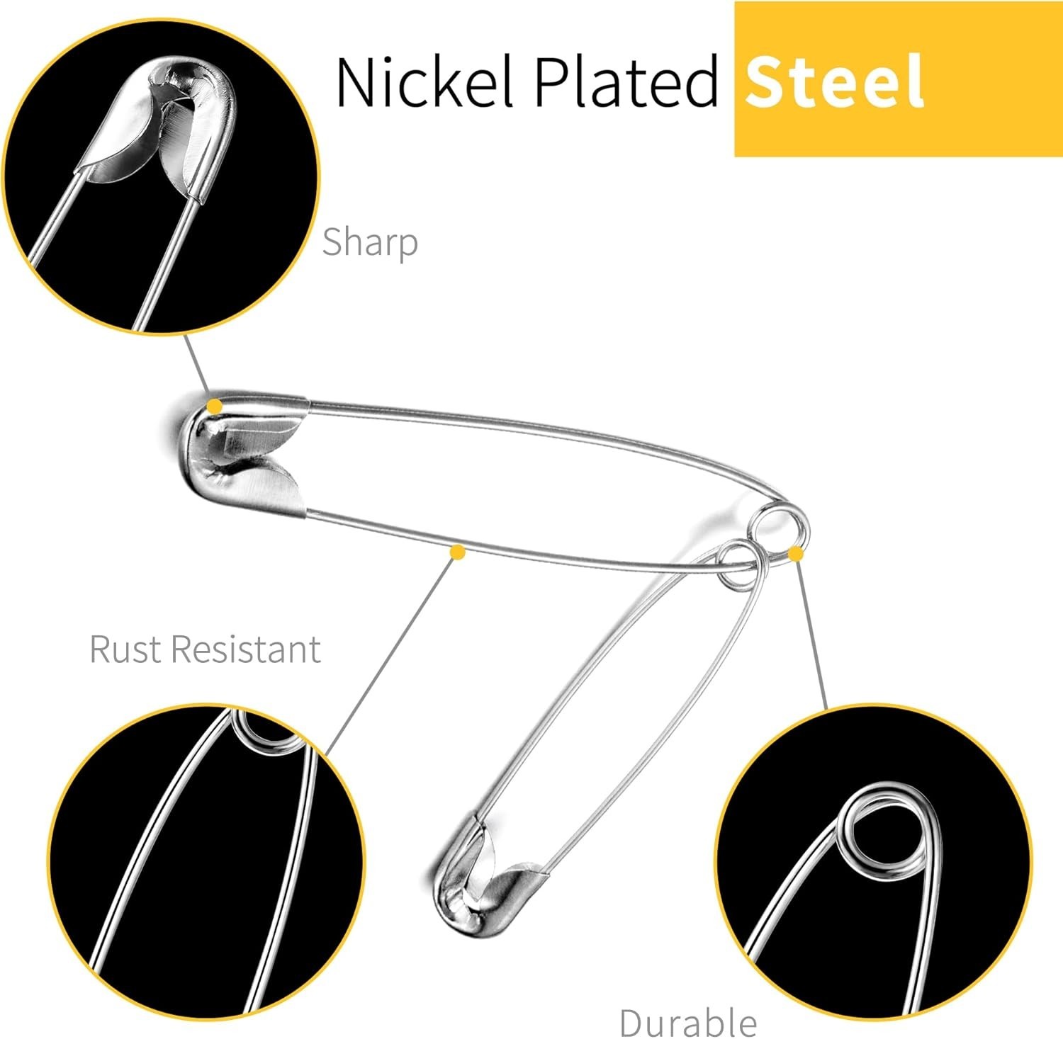 Safety Pins - 150 Pcs Assorted Sizes Silver Pins Bulk - Small & Large Heavy Duty