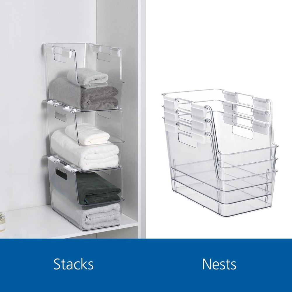 Small Clear Plastic Stackable Bin Closet W/ White Latches