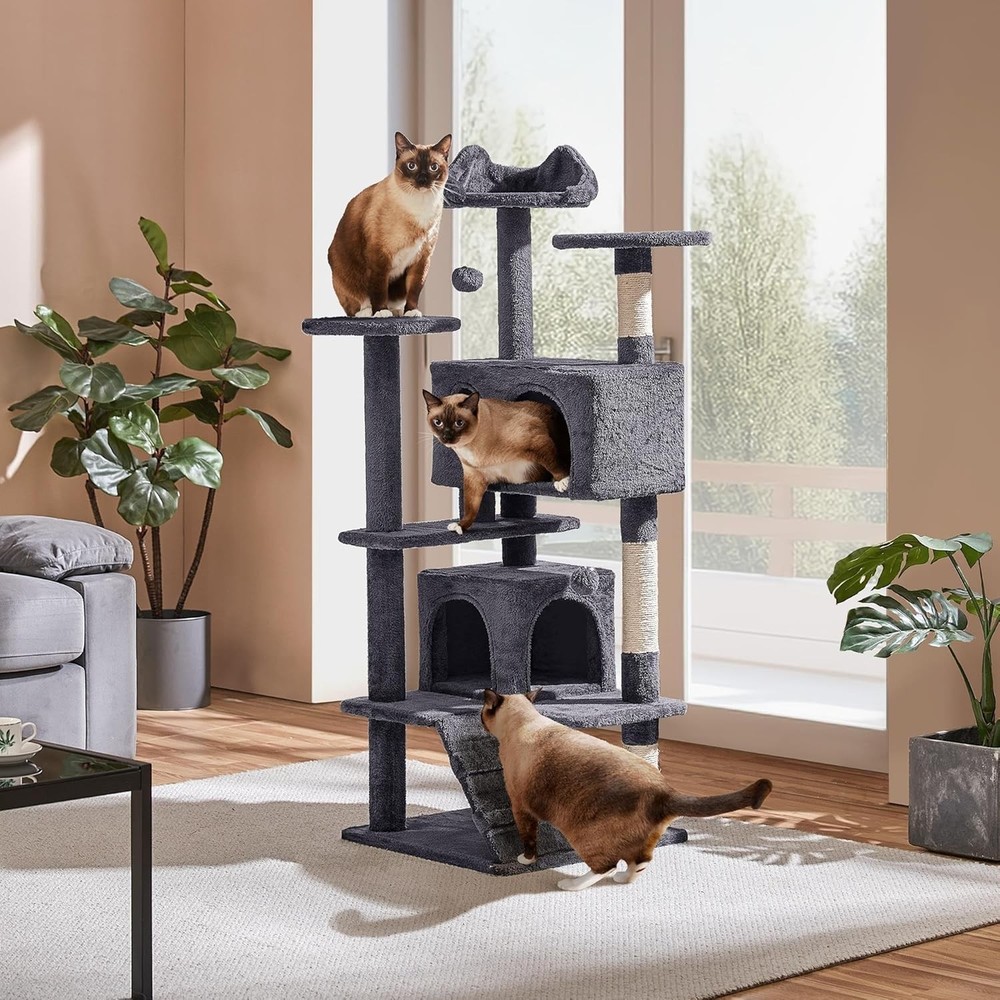 Durable 54in Cat Tree with Replaceable Balls and Spacious Hideaways for Felines