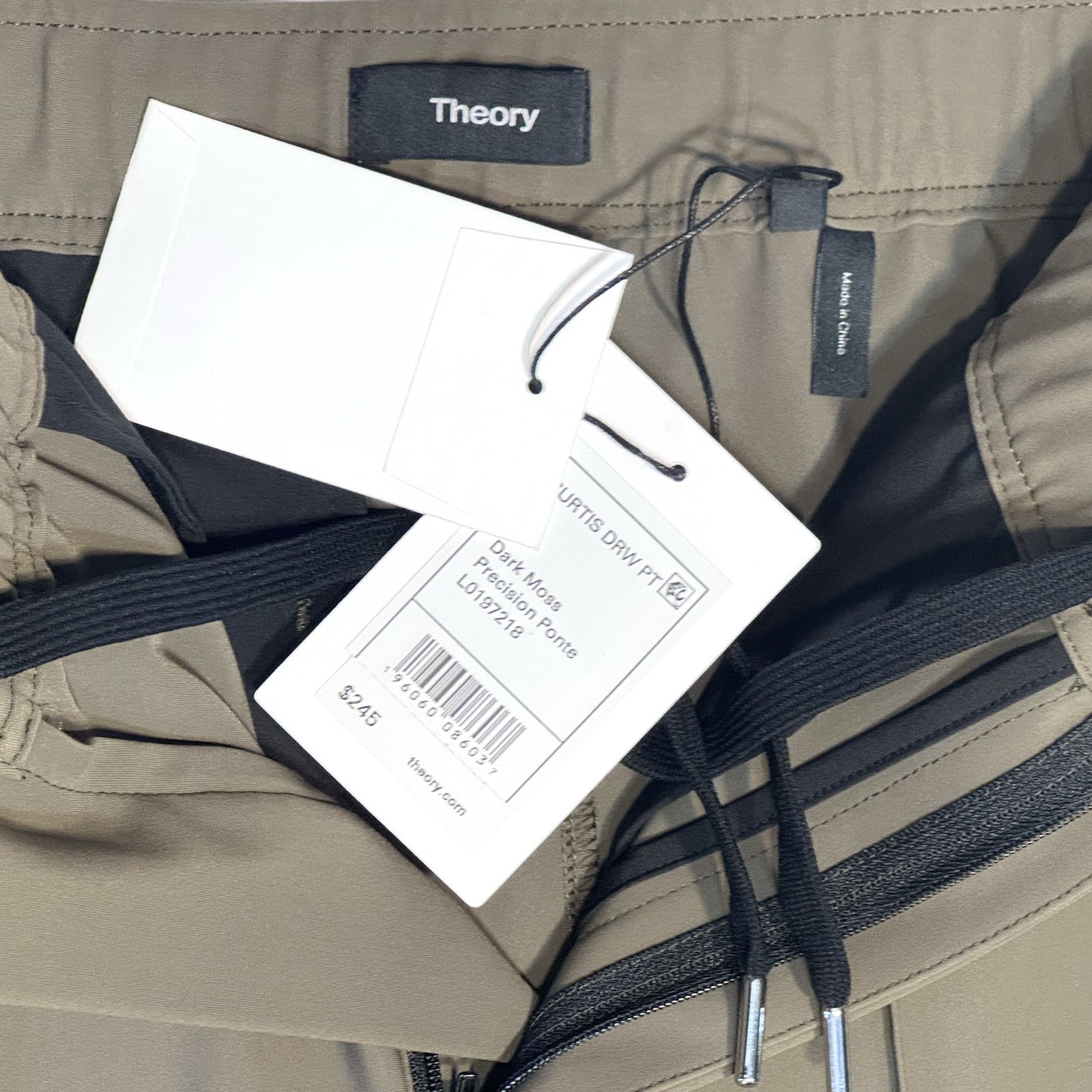 THEORY Mens Curtis Drawstring Precision Ponte Pleated Pants Moss Grey -MSRP $245