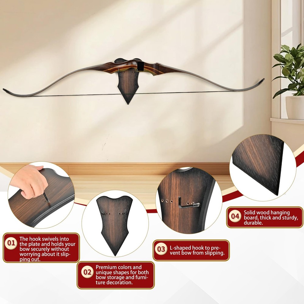 SPG Archery Bow Wall Mount - Horizontal Display Stand Small, Brown