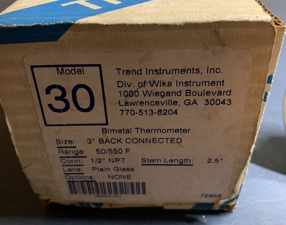TREND INSTRUMENTS MODEL 30 BIMETAL THERMOMETER 3" BACK CONNECTED