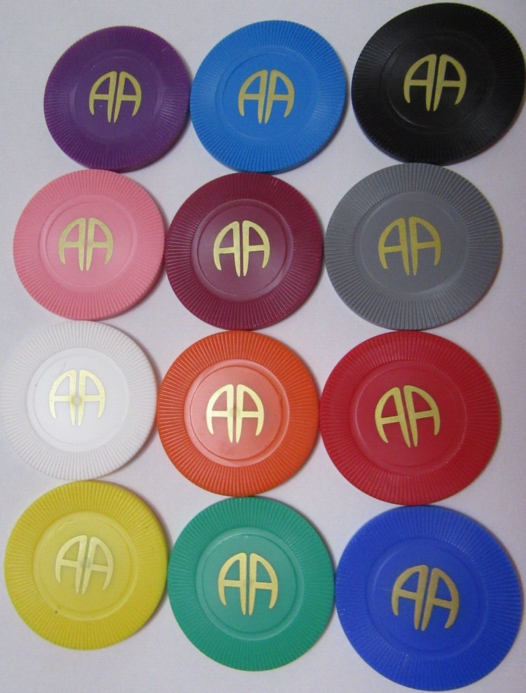 Alcoholics Anonymous Plastic AA Poker Chips Medallion Token
