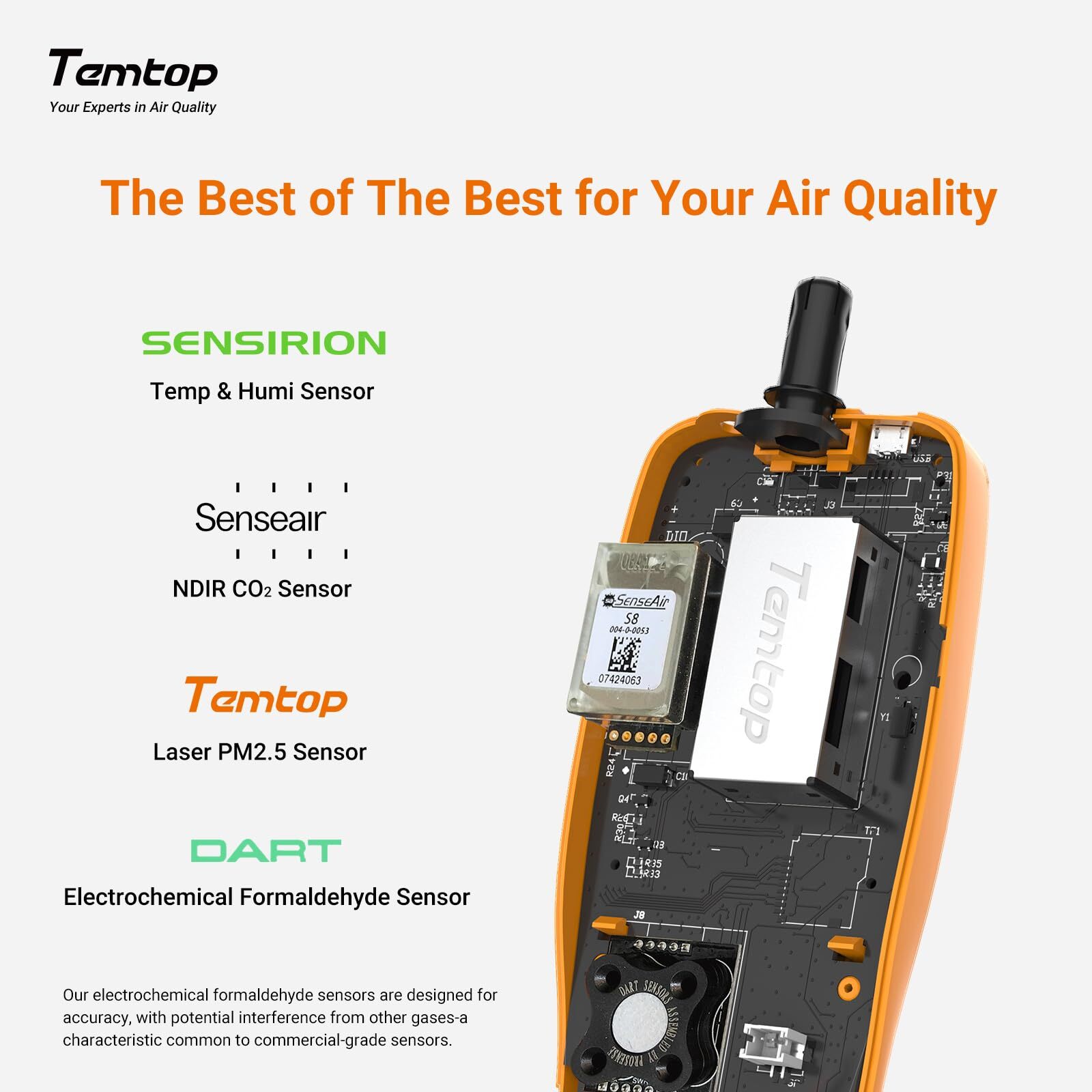 Temtop M2000 2nd Air Quality Monitor PM2.5/10 CO2 HCHO Formaldehyde Detector