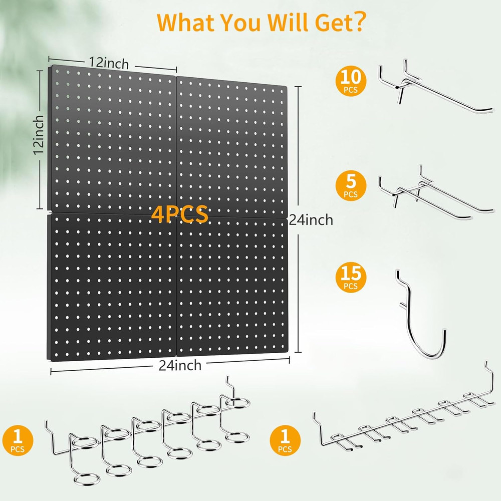 Peg Board 4Pack Metal Pegboard Kit Black Pegboard Wall Organizer With 32Pcs Hook