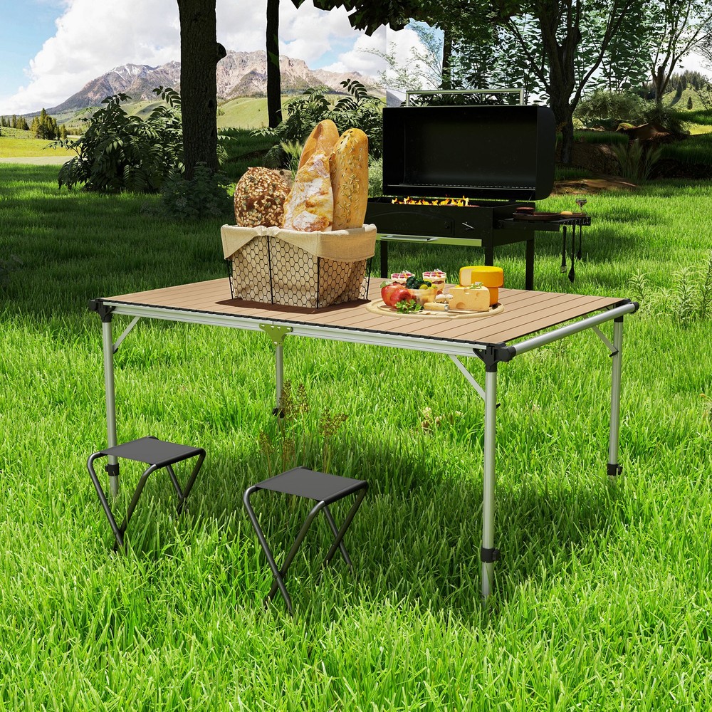 Folding Camping Table, Adjustable Height Aluminum Table, Portable Camping Table