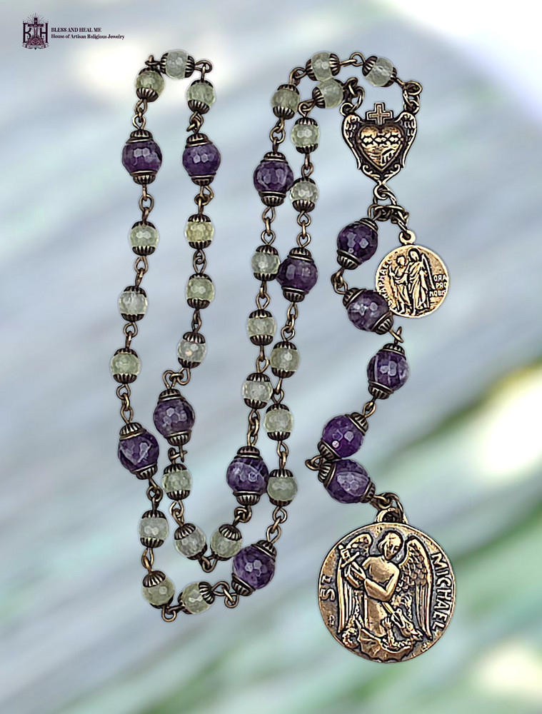 Archangel Michael & Raphael 40 Beads Chaplet | Bronze | Prehnite | Petite