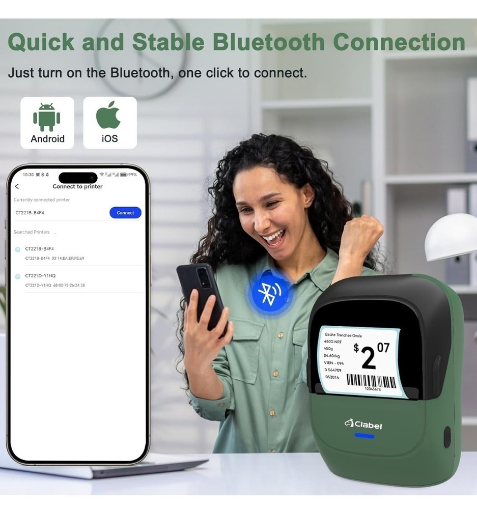CLABEL Thermal Label Maker Machine: 2 Inch Portable Bluetooth Label Printer 221B