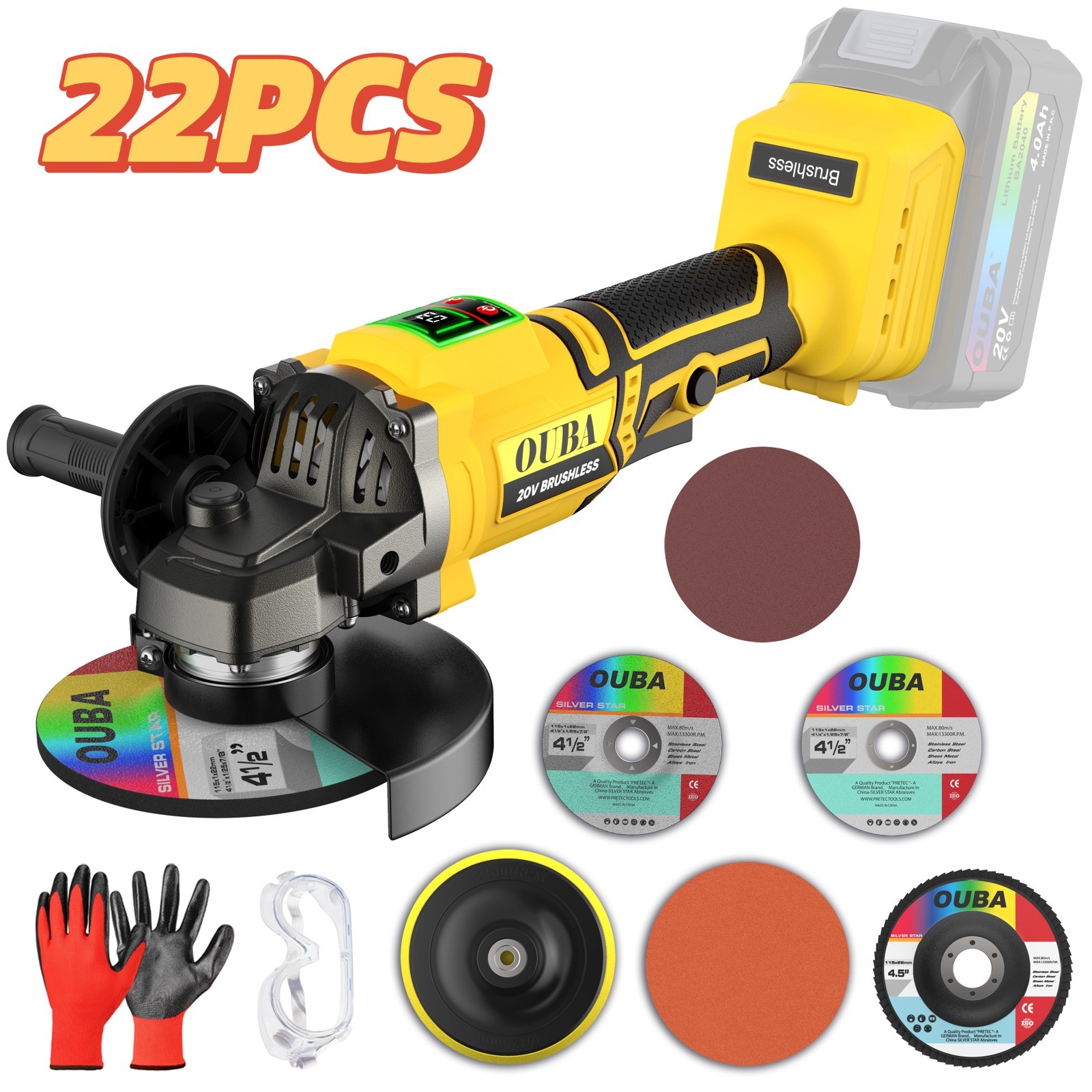 Cordless Angle Grinder Compatible Dewalt 20V MAX Battery 4-1/2" to 5" Brushless