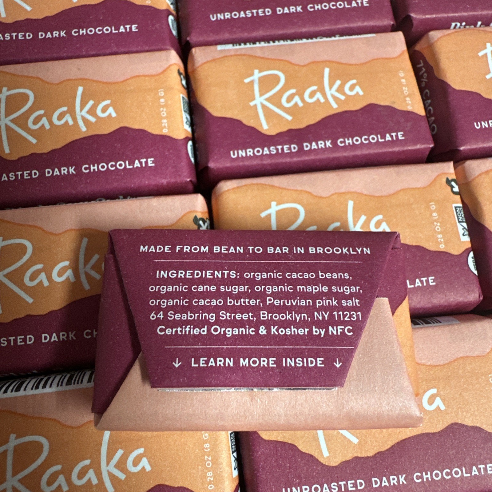 88 Raaka Organic Dark Chocolate 71% Cacao Vegan GF Soy Free 0.28Oz Pink Sea Salt