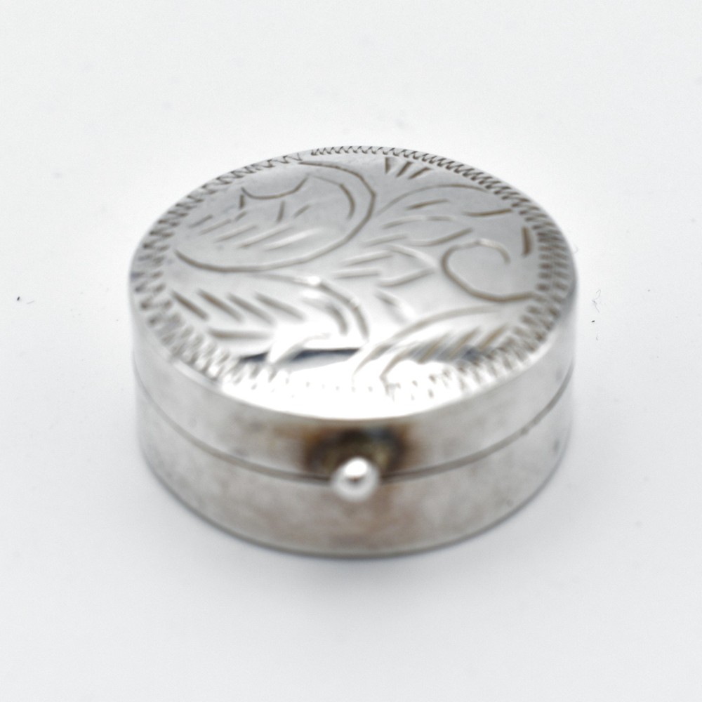 Vintage Solid Silver Pill Pot Engraved Hinged Lid 925 Sterling