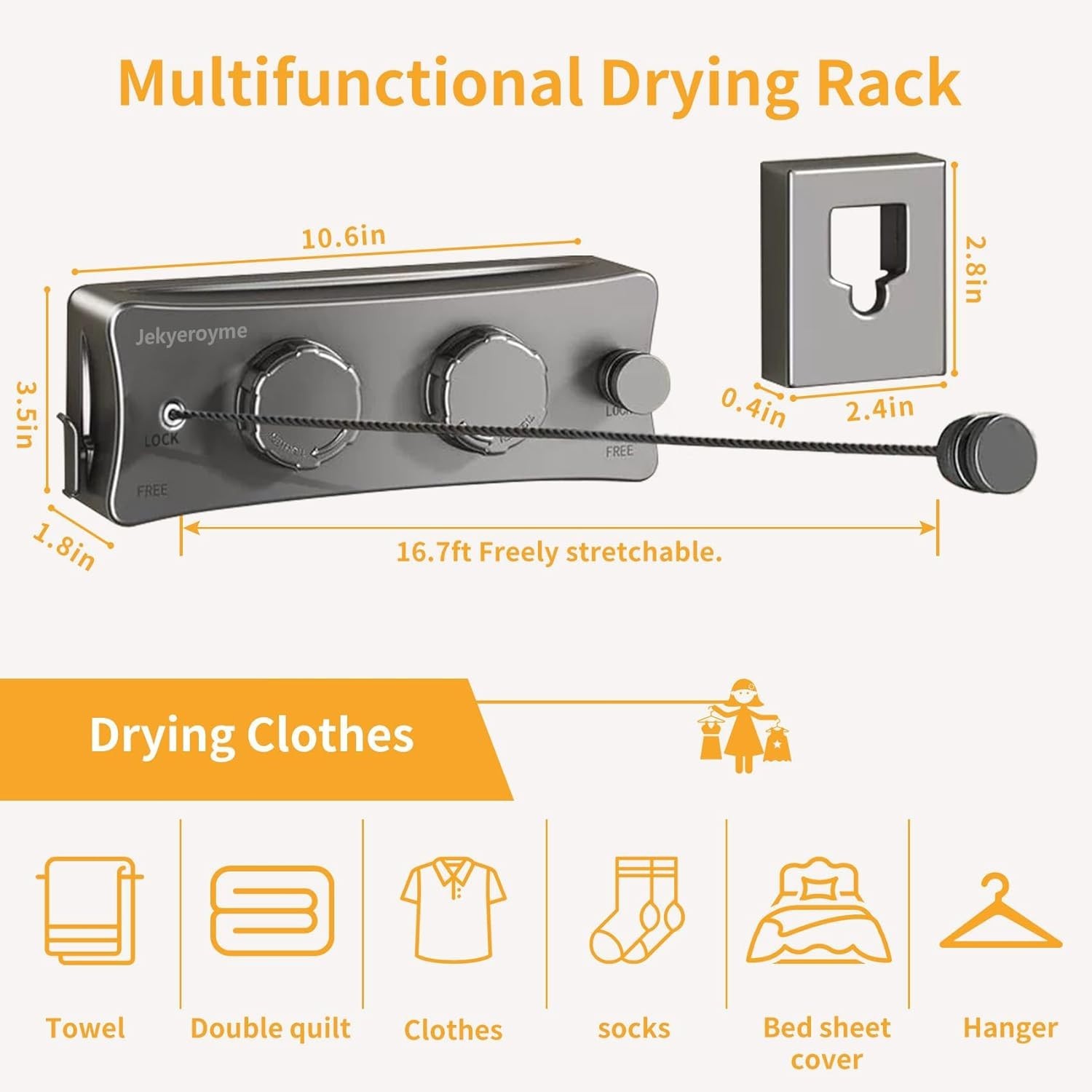 Retractable Clothesline Indoor Outdoor 16.7 Ft Stainless Steel Wall Mounted D...