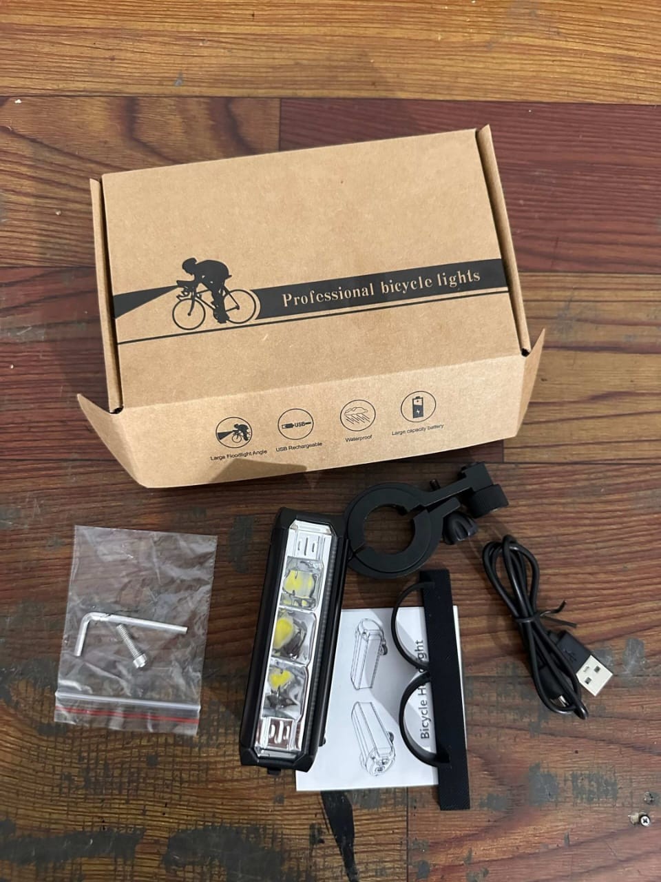 Waterproof 3LED Bike Light USB Rechargeable Super Bright Bicycle Front Headlight