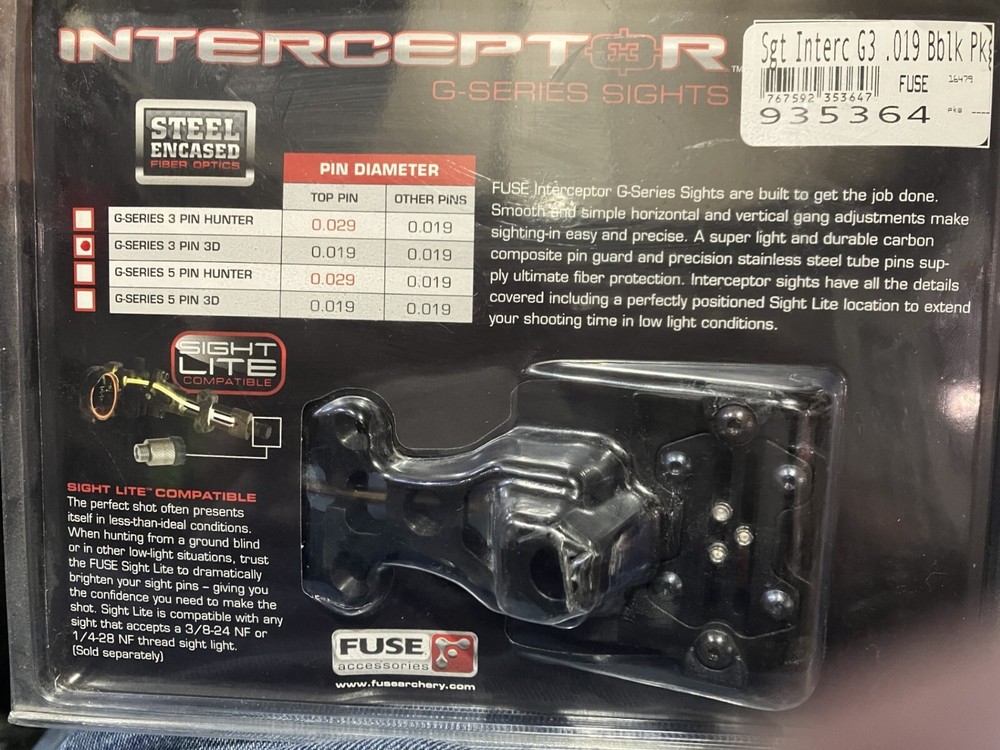 Fuse Accessories Interceptor ARCHERY 3 Pin SIGHT Black