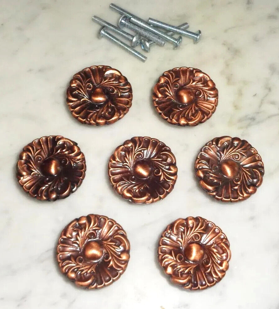 7 Rosette Copper Vintage Drawer Pull Cabinet Handle Knobs Made in Japan #250