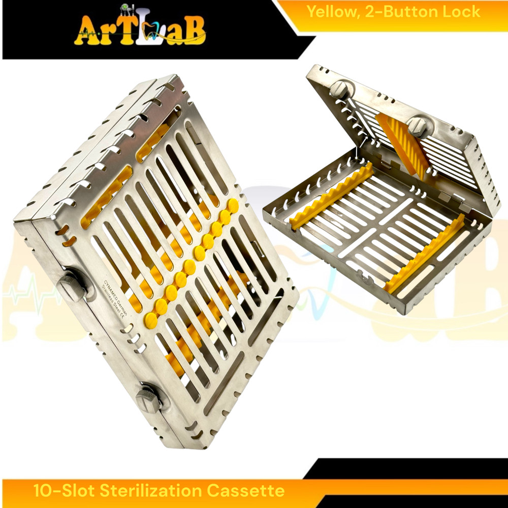 6 Count - Sterilization Cassettes for 10 Instruments, Detachable, 2-Button Lock