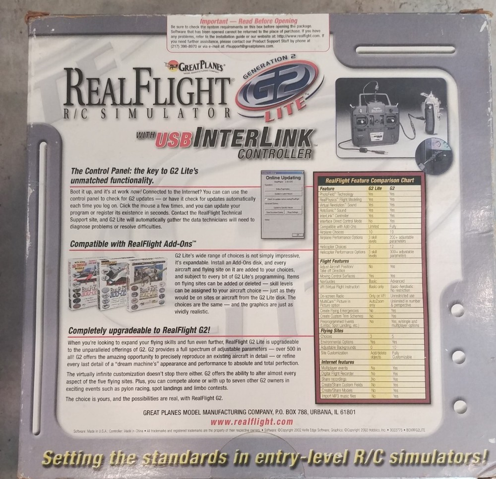 Great Planes Real Flight G2 Lite R/C Simulator /USB Interlink controller