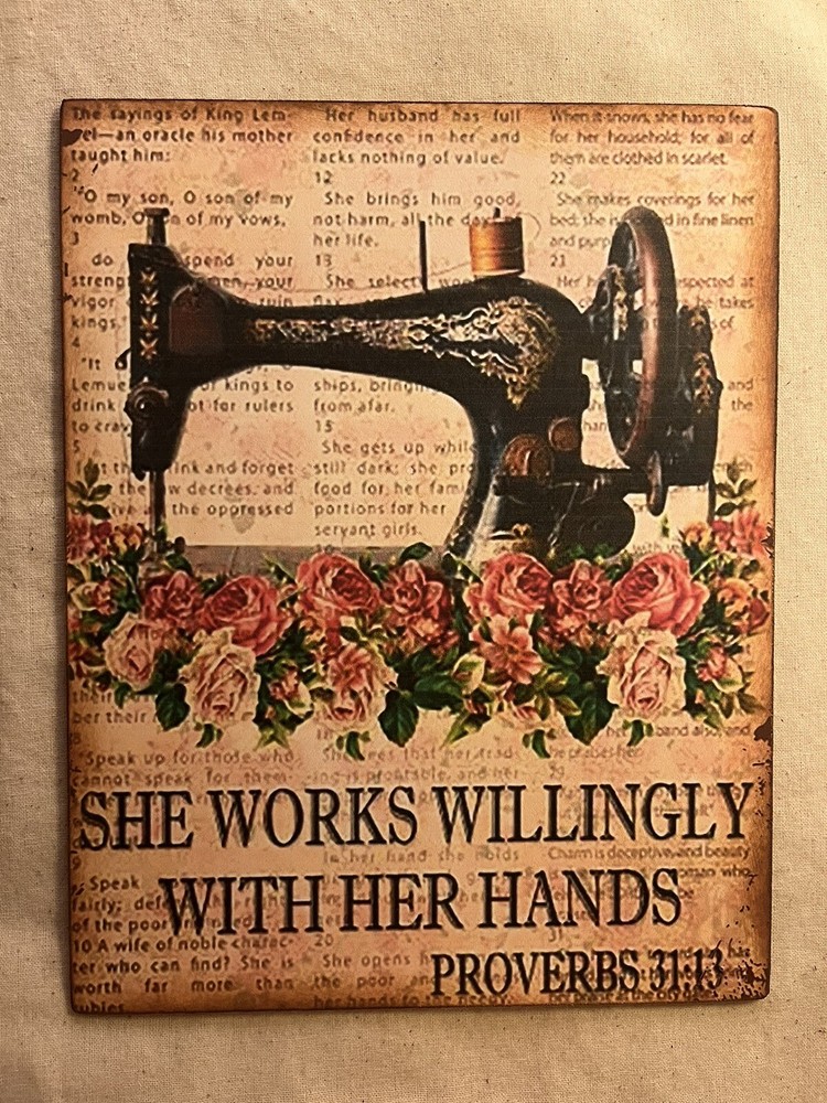 Antique Sewing Machine, Proverbs, Rustic Primitive Handcrafted Plaque / Sign