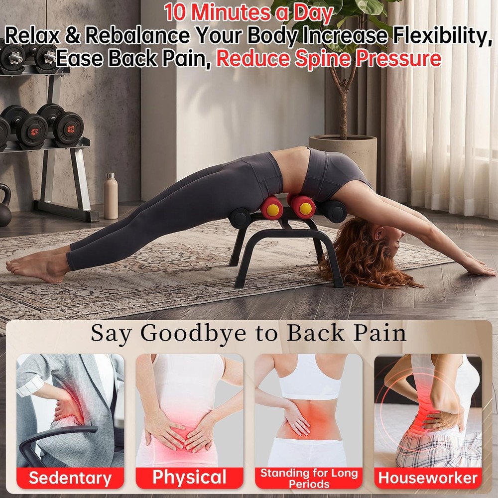 Mini Inversion Table with Back Massage Roller, Back Stretching Machine for Ba...