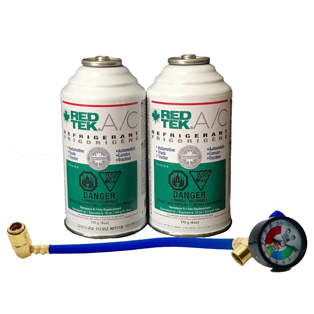 REDTEK 134a Replacement - 2 Cans (6 oz) with Installation Hose w/Gauge