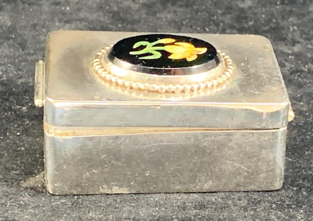 Vintage Sterling Silver & Pietra Dura 2" Rectangular Box - 70g