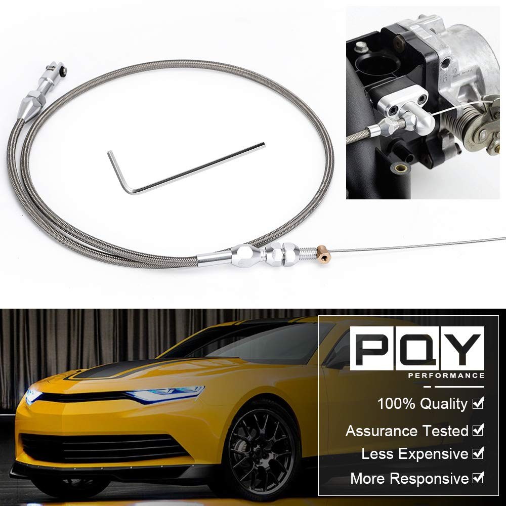 PQY 36" Stainless Braided LS Throttle Cable Kit Adjustable Accelerator Chevy