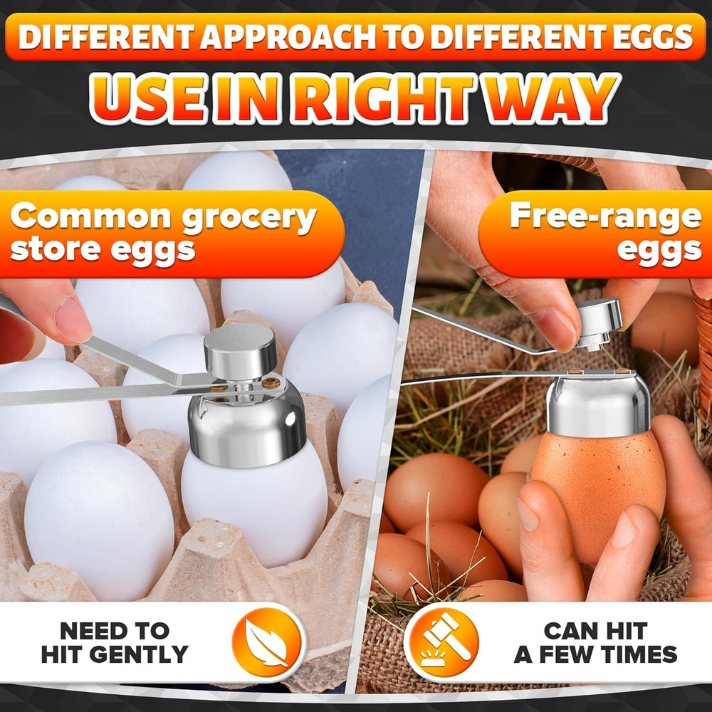 Egg Cracker Tool for Raw Eggs — Egg Shell Opener for Soft-Boiled Shell Tops, Sta