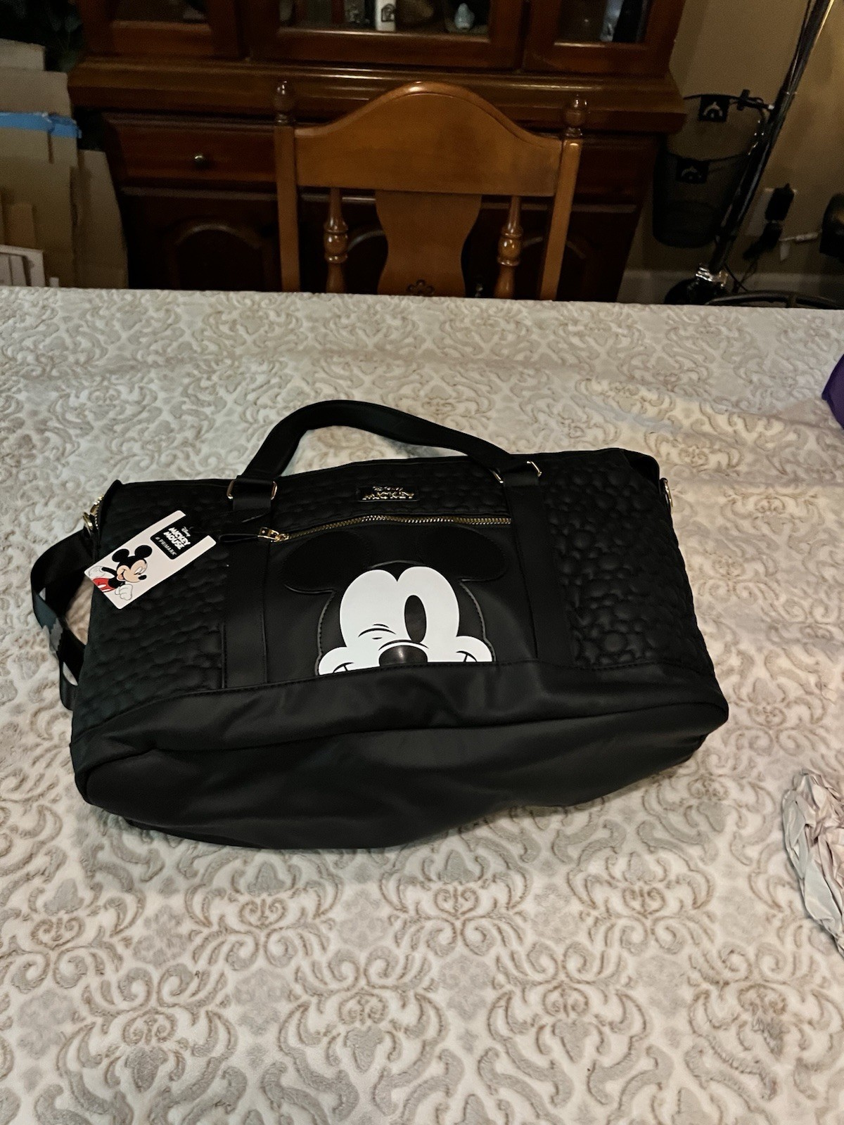 Disney Primark Mickey Mouse Black and Gold Duffle Bag Large Quilted Tote NWT