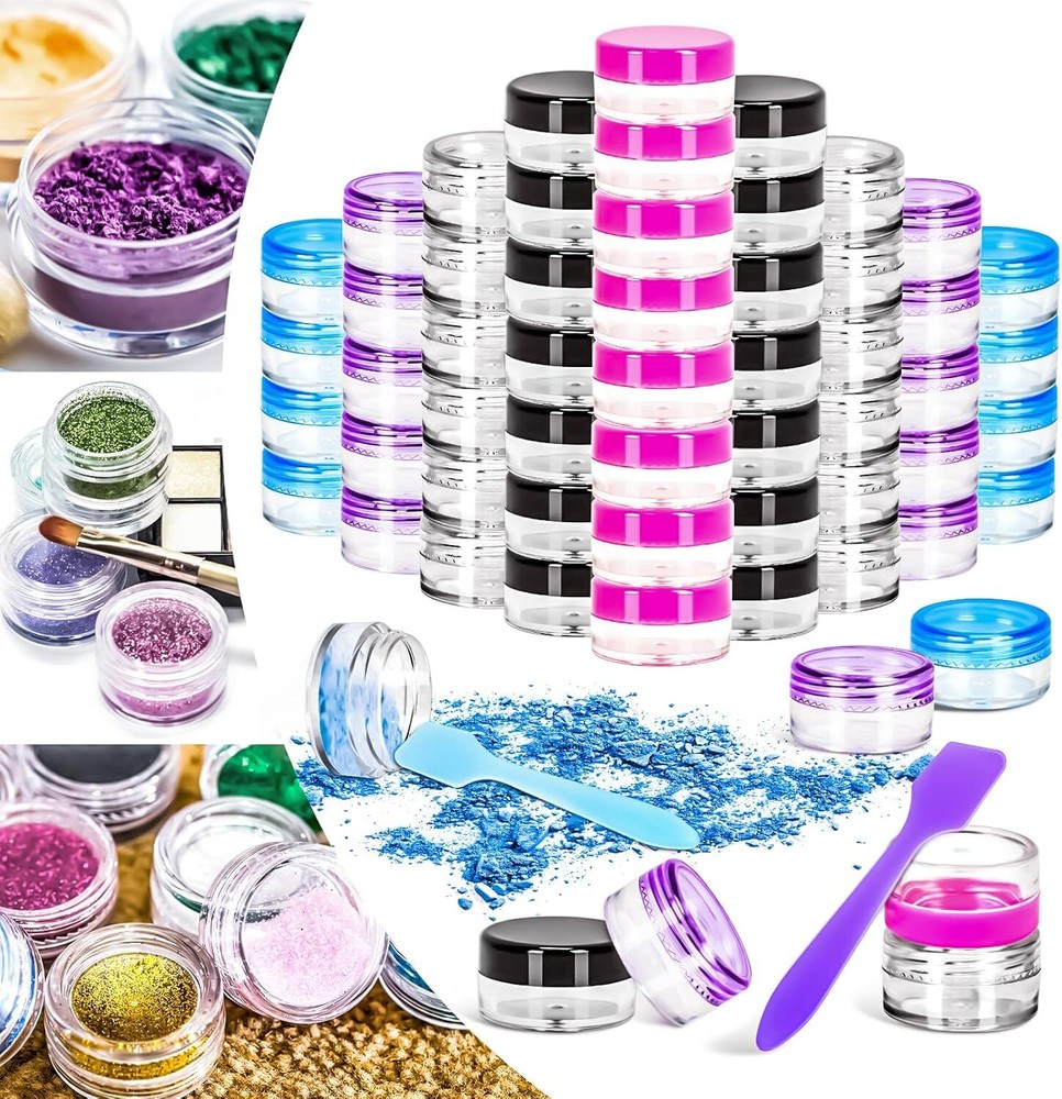 MotBach 70 Pcs 5g Empty Plastic Containers with Colored Lids,Mini