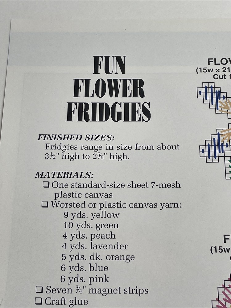 Annie's Attic Fun Flower Fridgies Magnet Plastic Canvas Pattern