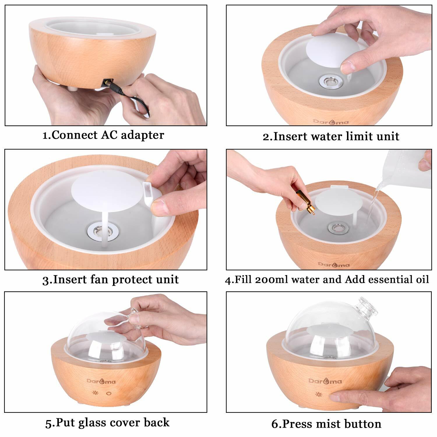 Glass Essential Oil Diffuser,200ml Real Wood Base,AirRoom Humidifier