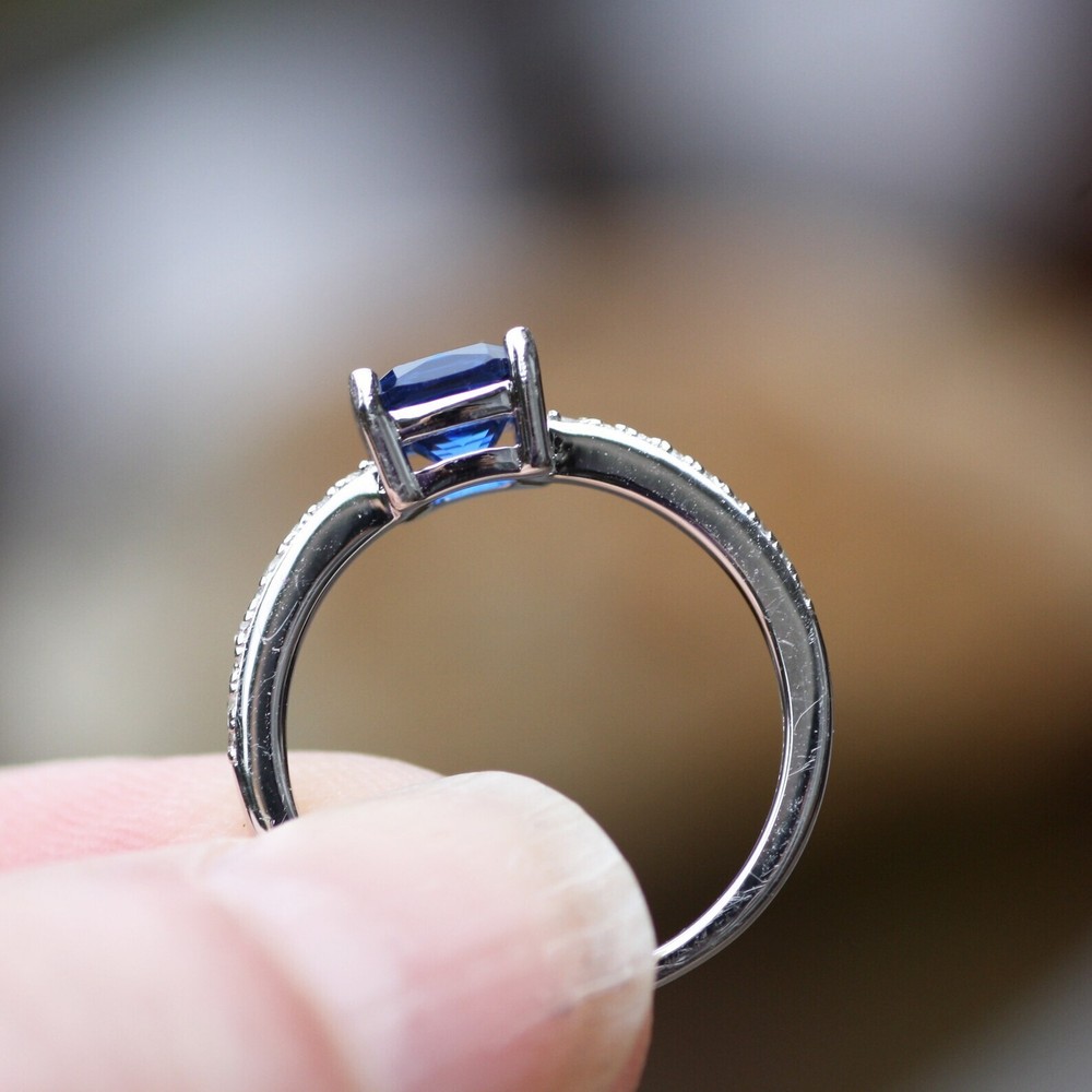 Lab Made Sapphire Ring Solid Sterling Silver 925 , September birthstone