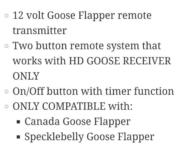 REMOTE CONTROL FOR LUCKY DUCK CANADA & SPECKLEBELLY GOOSE FLAPPER