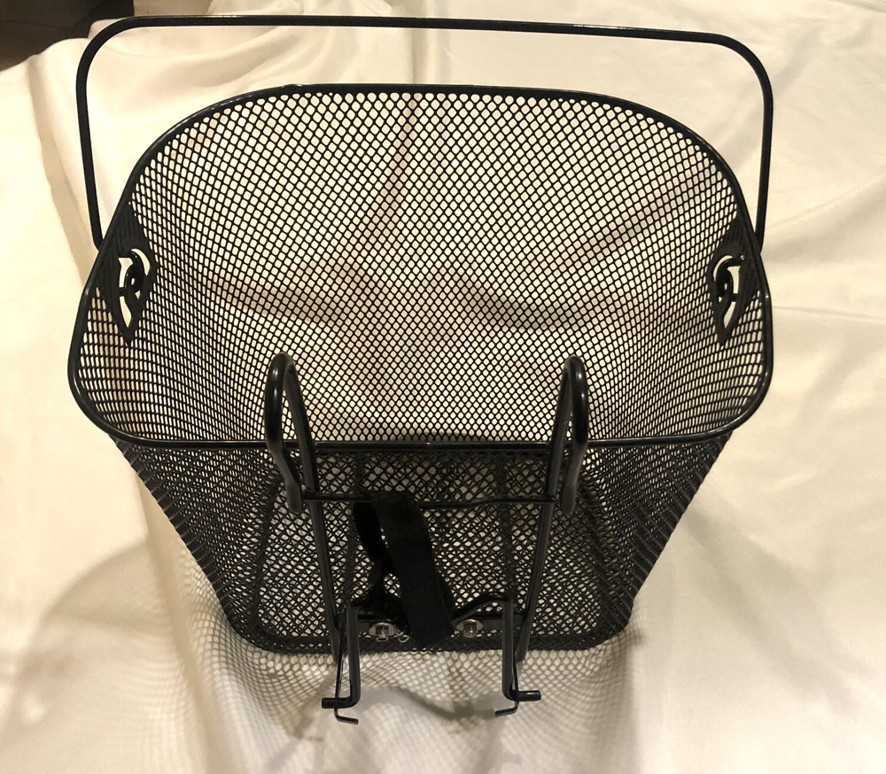 Bicycle Basket Handlebar Wire Mesh Black with Handle Quick Release
