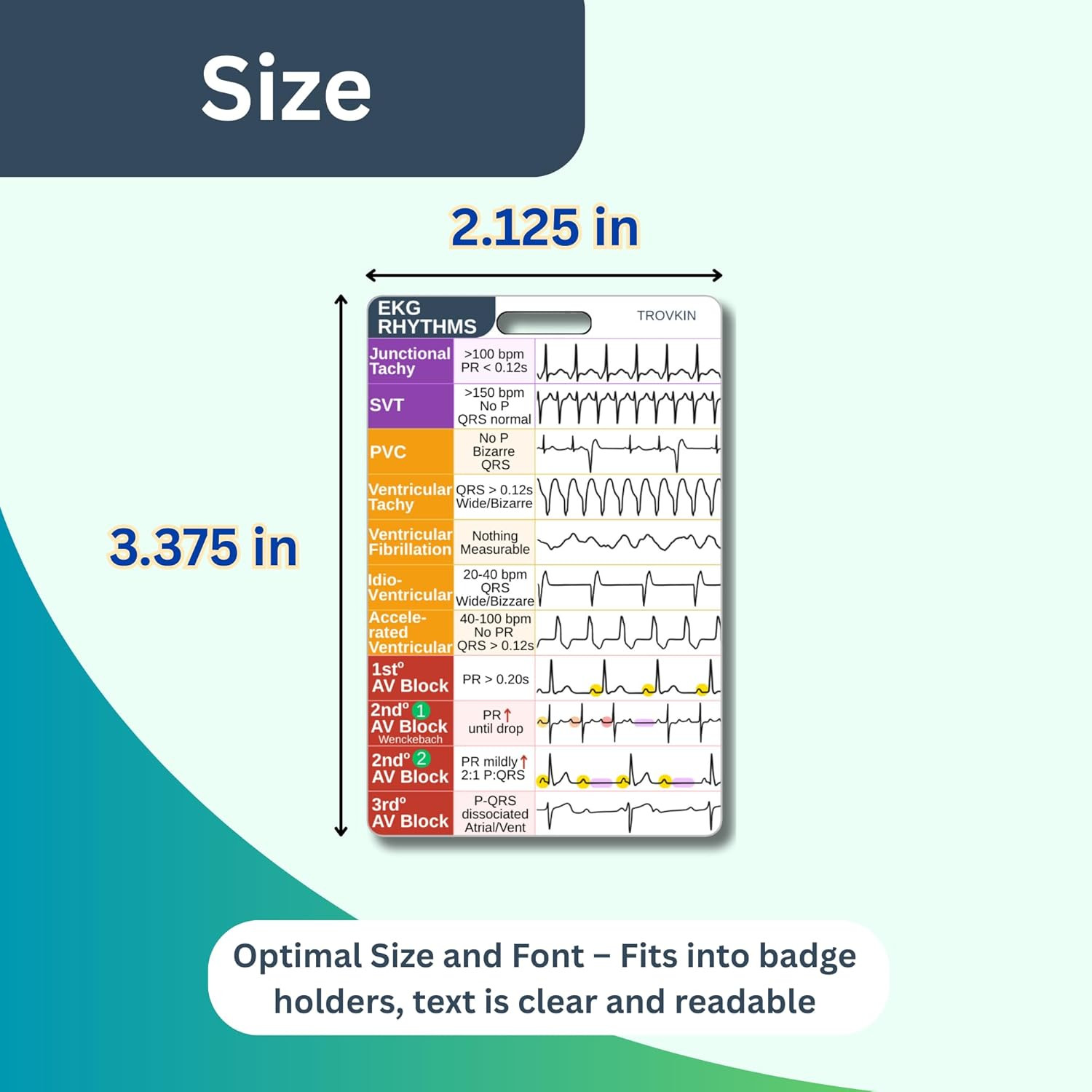 EKG Rhythm Interpretation Badge Card, Nursing Telemetry Medical Cardiac Referenc
