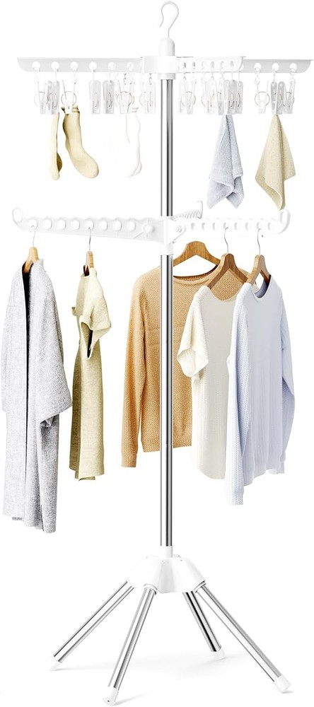 Abiglifty Rotatable and Foldable Clothes Drying Rack, Space Saving Free Standing
