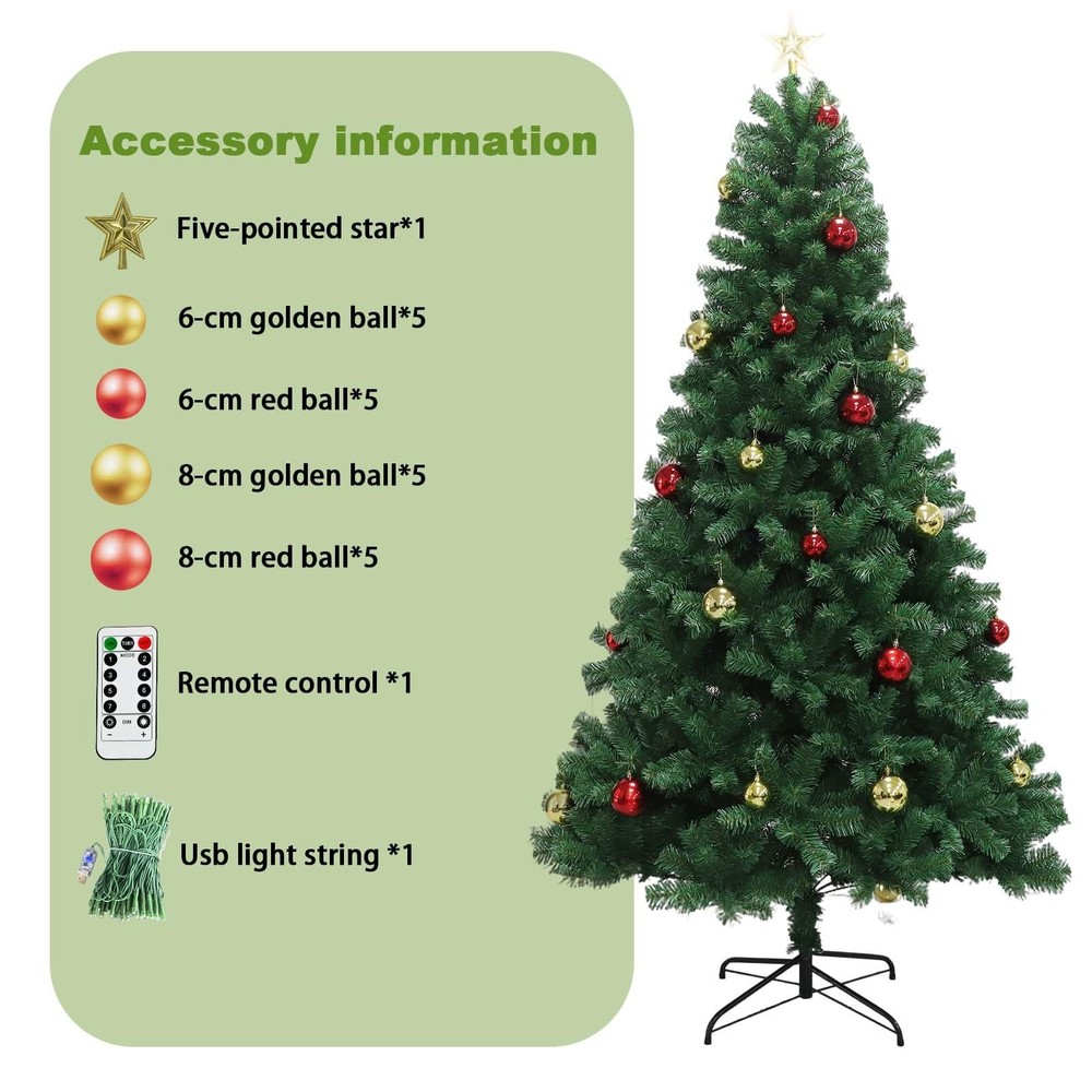 7FT Artificial Christmas Tree with Lights, Premium Hinged Artificial Pine Lighte