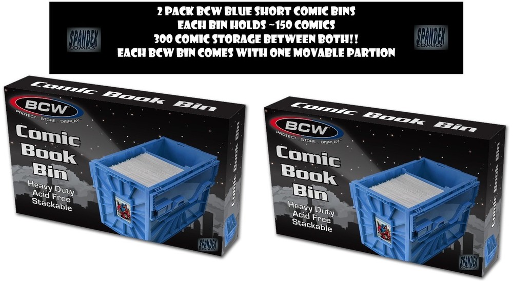 2 Pack BCW Blue Short Comic Book BinPlastic Stackable Box Ho1d 150 Comics