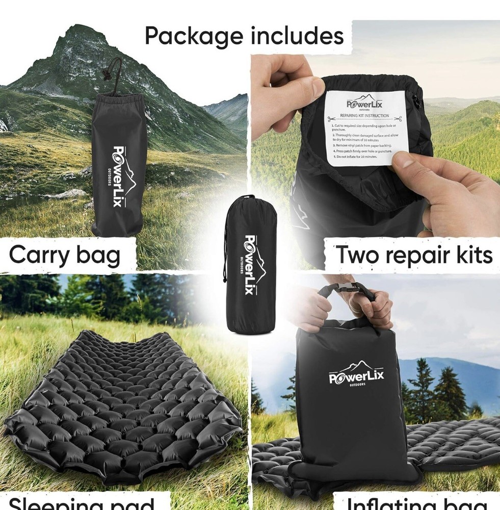 SLEEPING PAD Easy Inflatable Camping Mat, Black Light Weight, Compact,  Powerlix