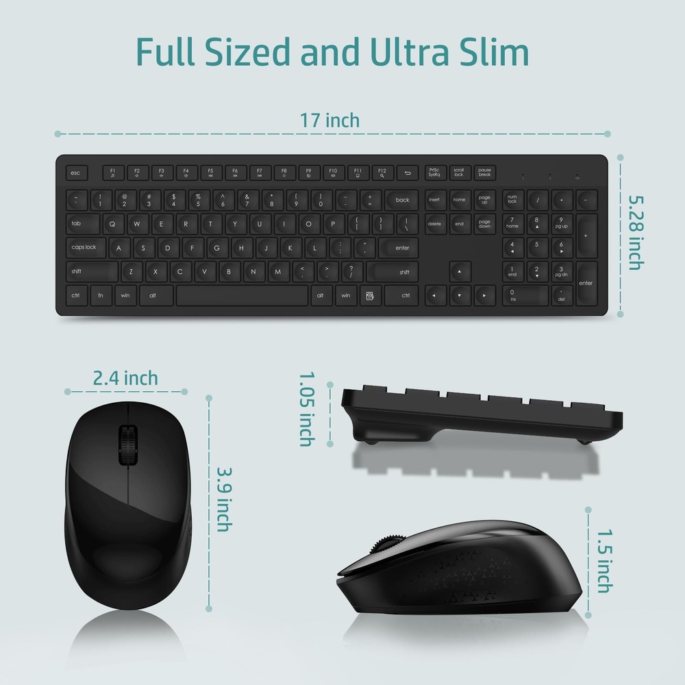 LeadsaiL Wireless Keyboard and Mouse Combo, Full-Sized Ergonomic Computer Keyboa