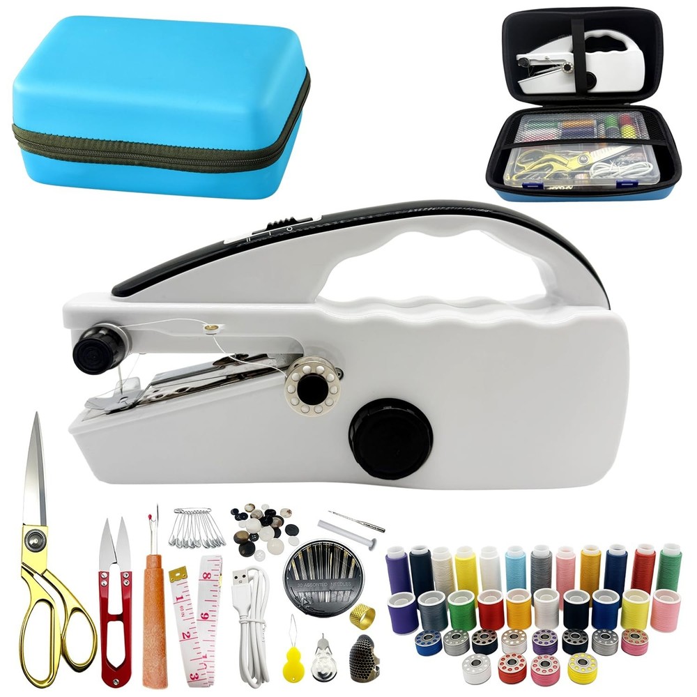 Portable Handheld Sewing Machine with 110 PCS Kit & Leather Case - Mini DIY Tool