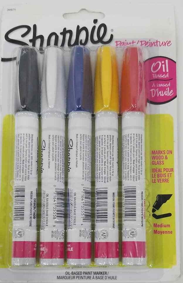 Paint Sharpie Oil Base Medium Point 5/PK AST 34971PP