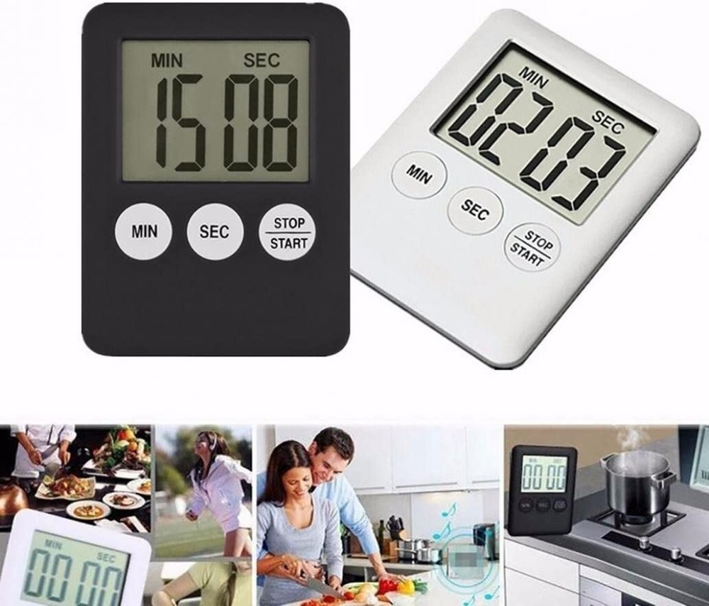 Magnetic Square LCD Digital Timer Kitchen Cooking Countdown Alarm -White