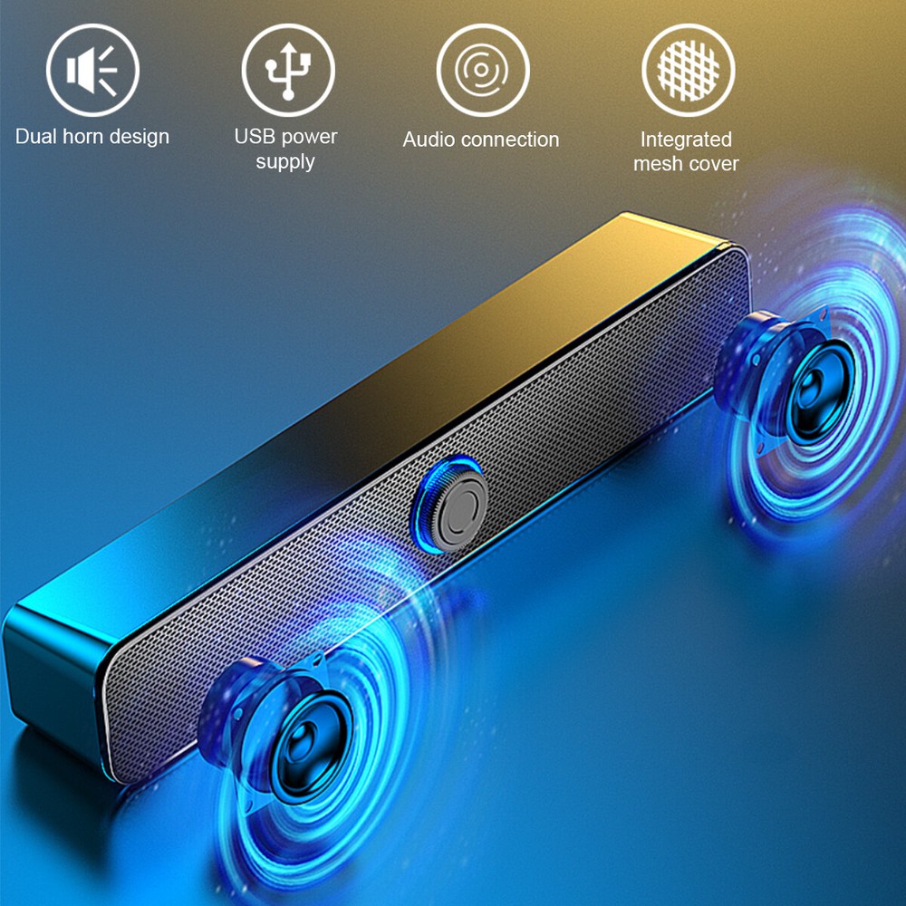 Desktop Speakers Wired PC Soundbar USB Powered 3.5mm AUX for Computer Laptop