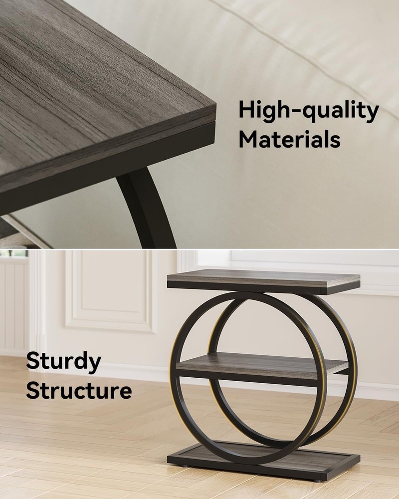 End Table 3-Tier Side Table Slim Sofa Side Table Living Room Tall Bedside Table