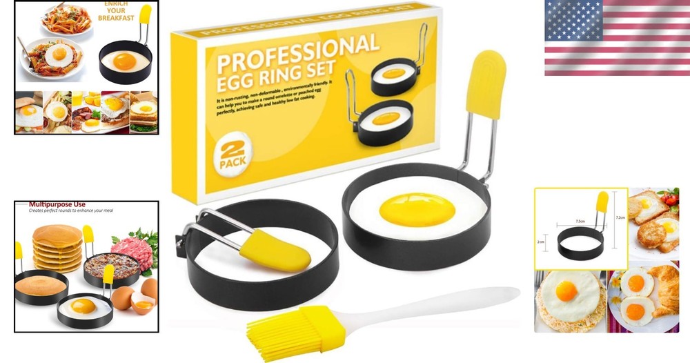 Effortless Breakfast Maker: 2 Pack Non-Stick Egg Rings with Silicone Cover