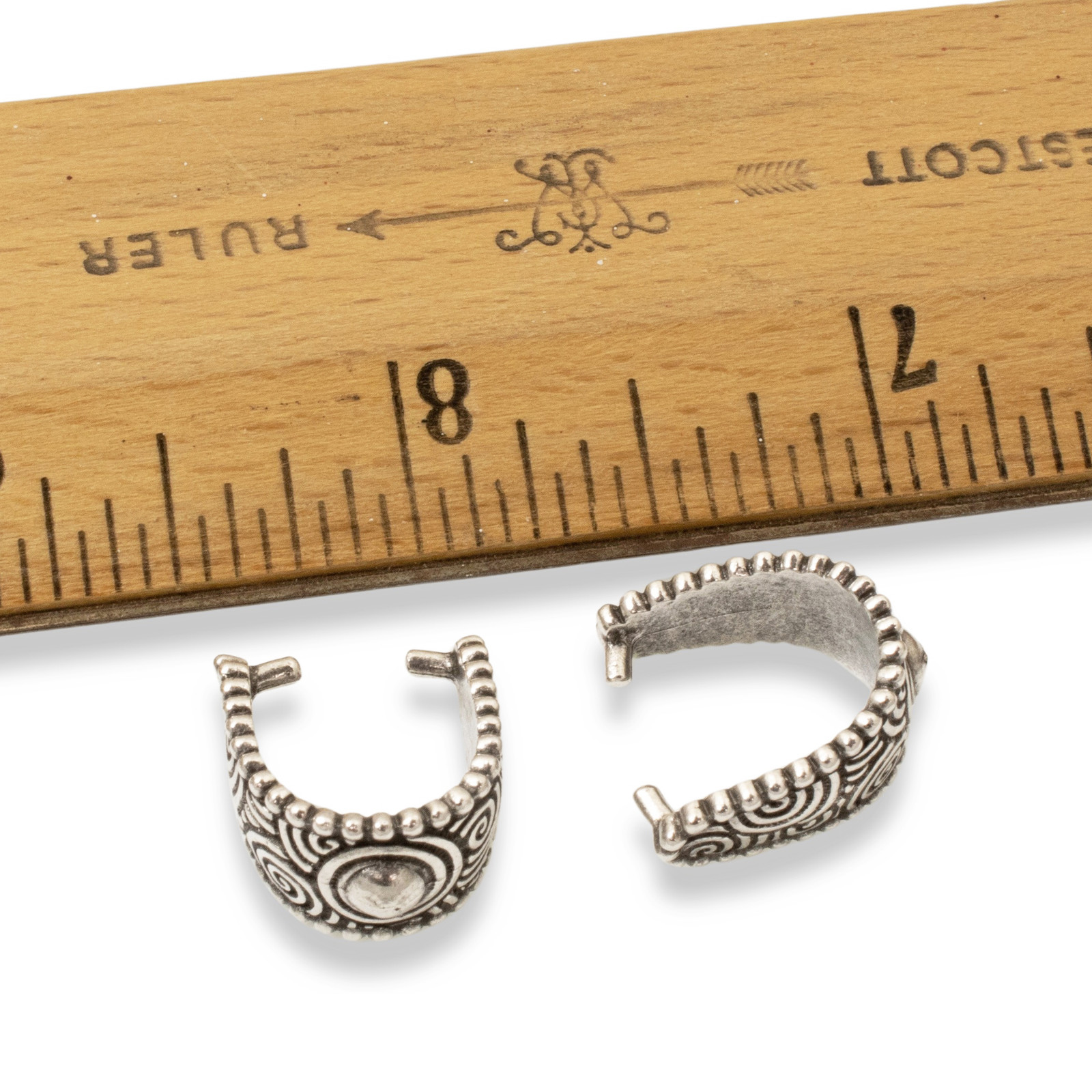 4 Large Spiral Pinch Bails, Antique Silver Pendant Holders, User-Friendly