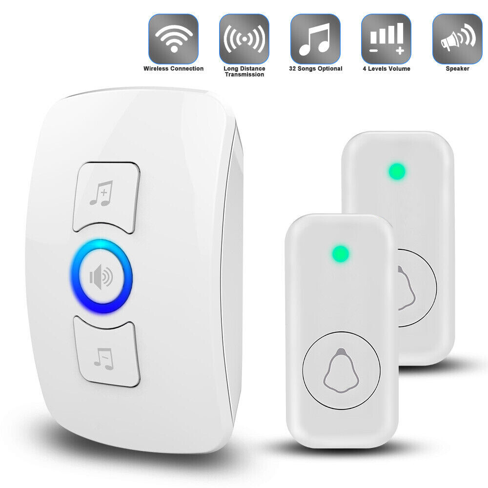 Wireless Doorbell Plug & Play Plugin Receiver Waterproof Adjustable Volume White