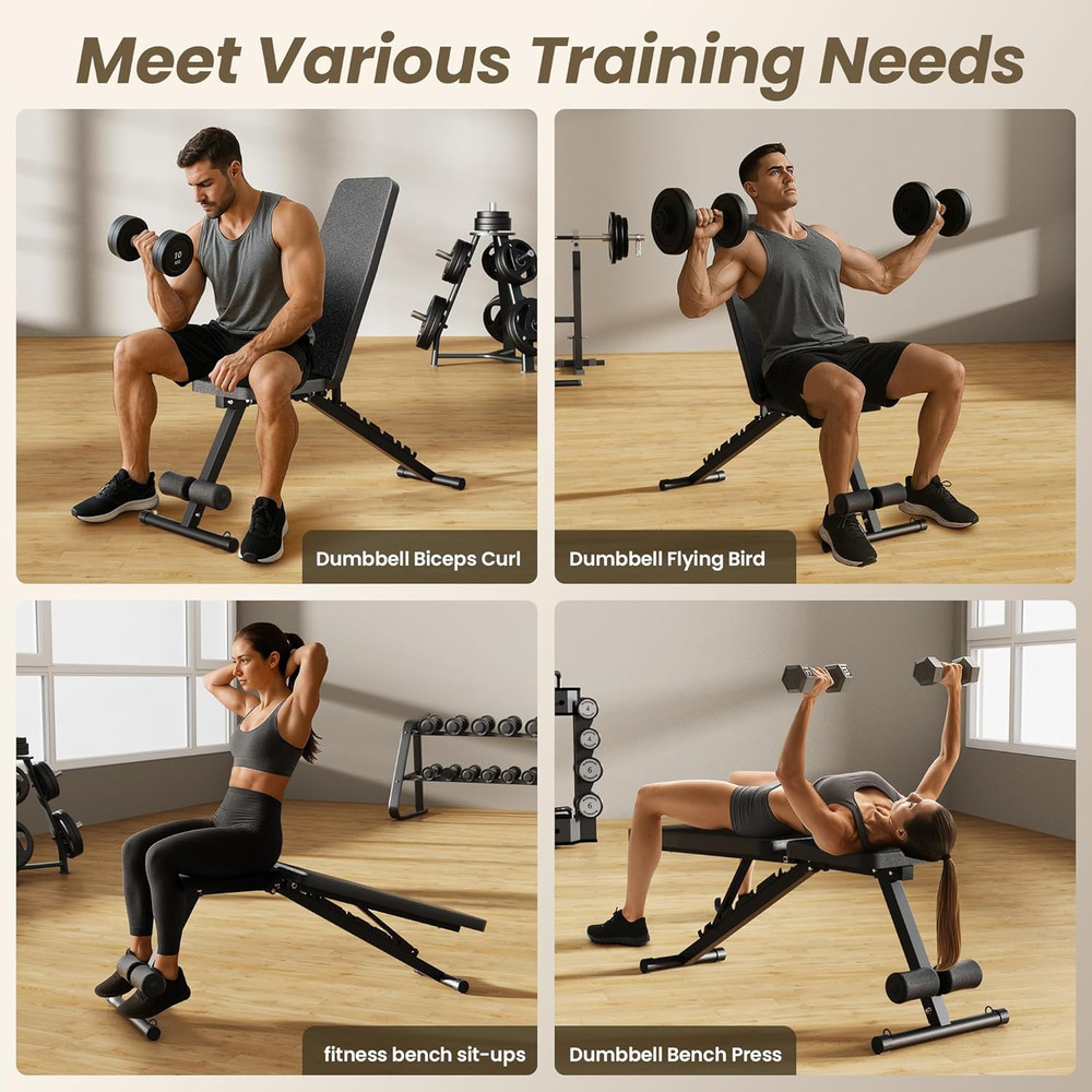 Adjustable Weight Bench for Home Gym, Foldable Workout Bench with 7 Backrests fo