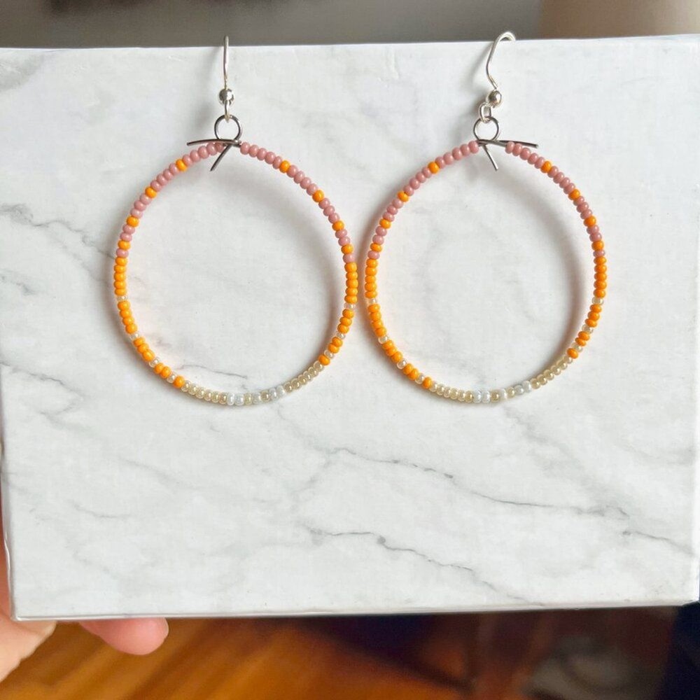 Sunrise Gradient Hand Beaded Tear Drop Earrings